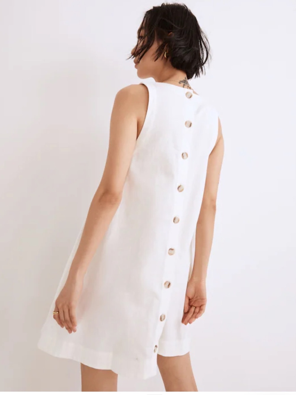 Madewell Linen Cotton Tank Button Back Swing Mini Dress size Small